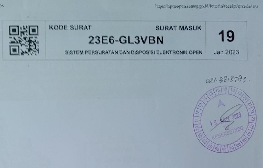 Surat Undangan Resmi PWDPI Kepada Presiden Diterima Istana Negara