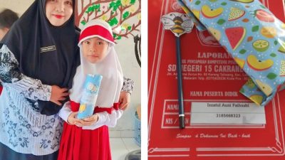 Momen Pembagian Rapot SDN 15 Cakranegara Kota Mataram Bersama Guru dan Siswa Izzatul Auni Faihasbi.